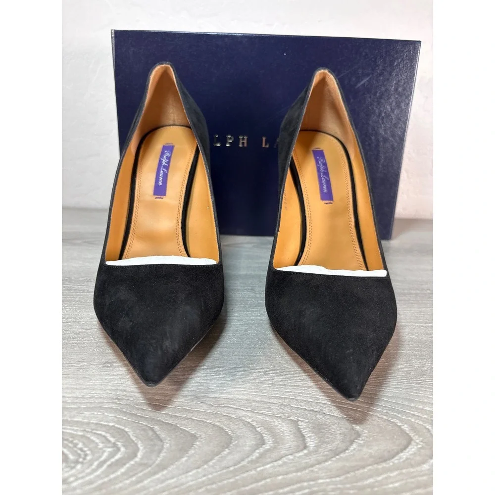 Ralph Lauren Purple Label Black Suede Pointed Toe Pumps Stiletto Heels Italy 41B